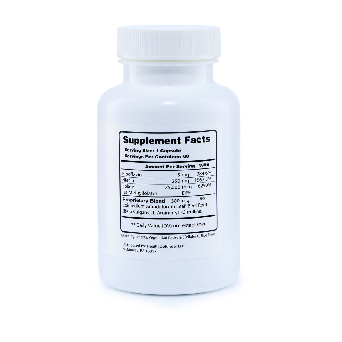 Focus Defender supplement facts label - Health Defender